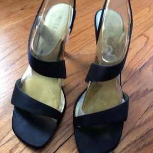 Black satin strappy sandal